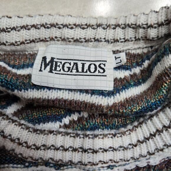 Vintage Megalos 3D Sweater Men LT Large Tall Multicolor Textured 80s Grandpa USA - Picture 3 of 11